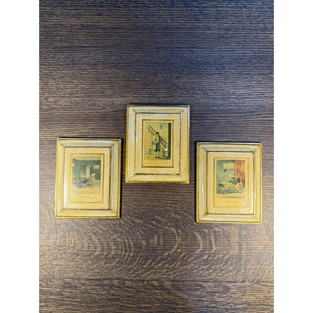 Vintage Italian‎ Occupational Prints on Wood Plaques - 1940s Set of 3